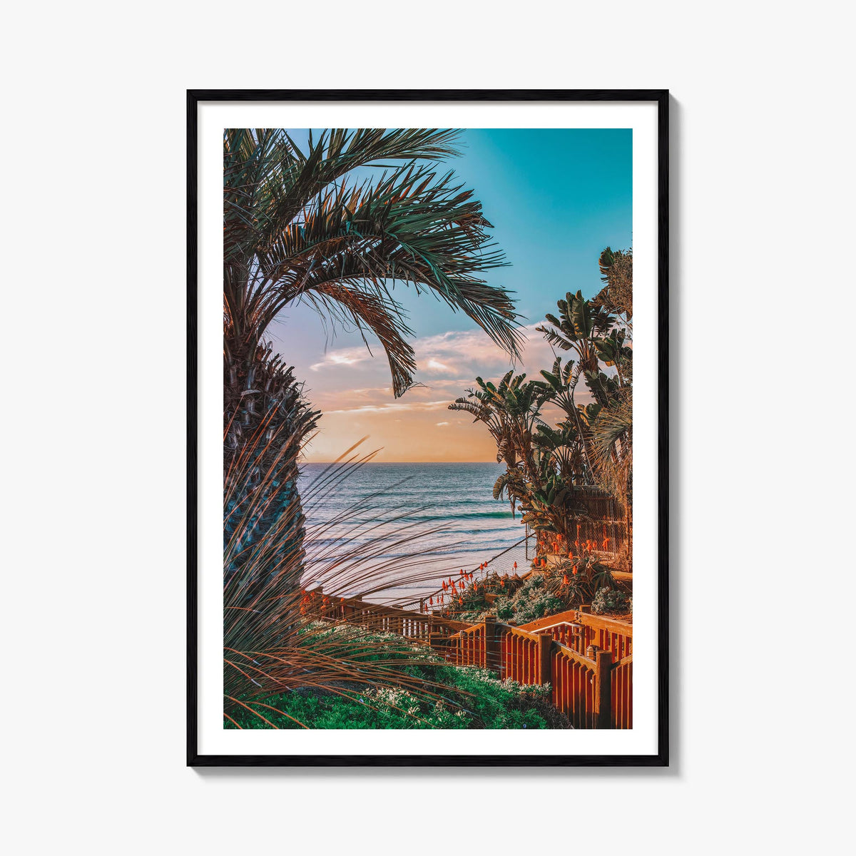Encinitas no. 5 colorful photo poster of California, USA – vertical wall art, unframed print shown in interior mockup