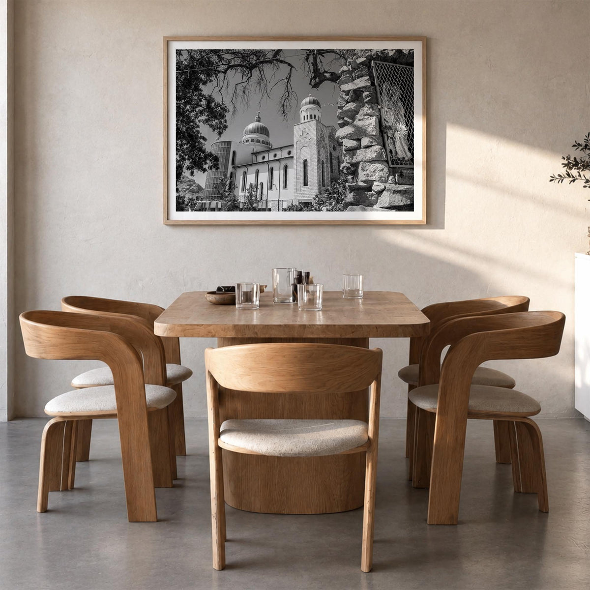 Eritrea black & white photo poster of Africa – horizontal wall art in natural wood frame with white border, hanging on wall