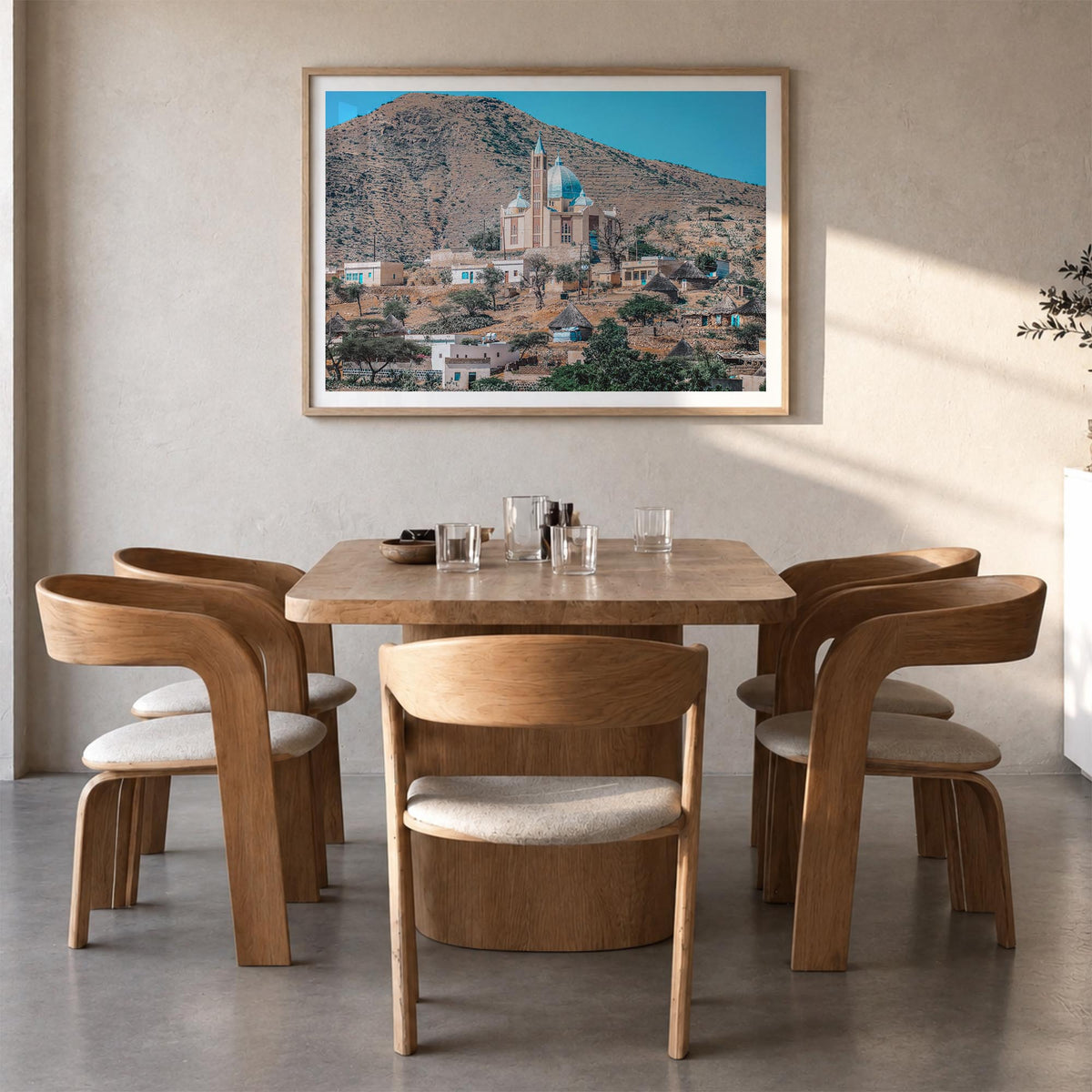 Eritrea colorful photo poster of Africa – horizontal wall art in natural wood frame with white border, hanging on wall
