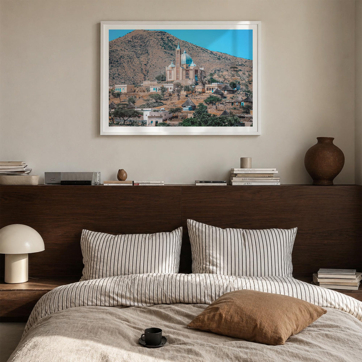 Eritrea colorful photo poster of Africa – horizontal wall art in white wood frame with white border, hanging on wall