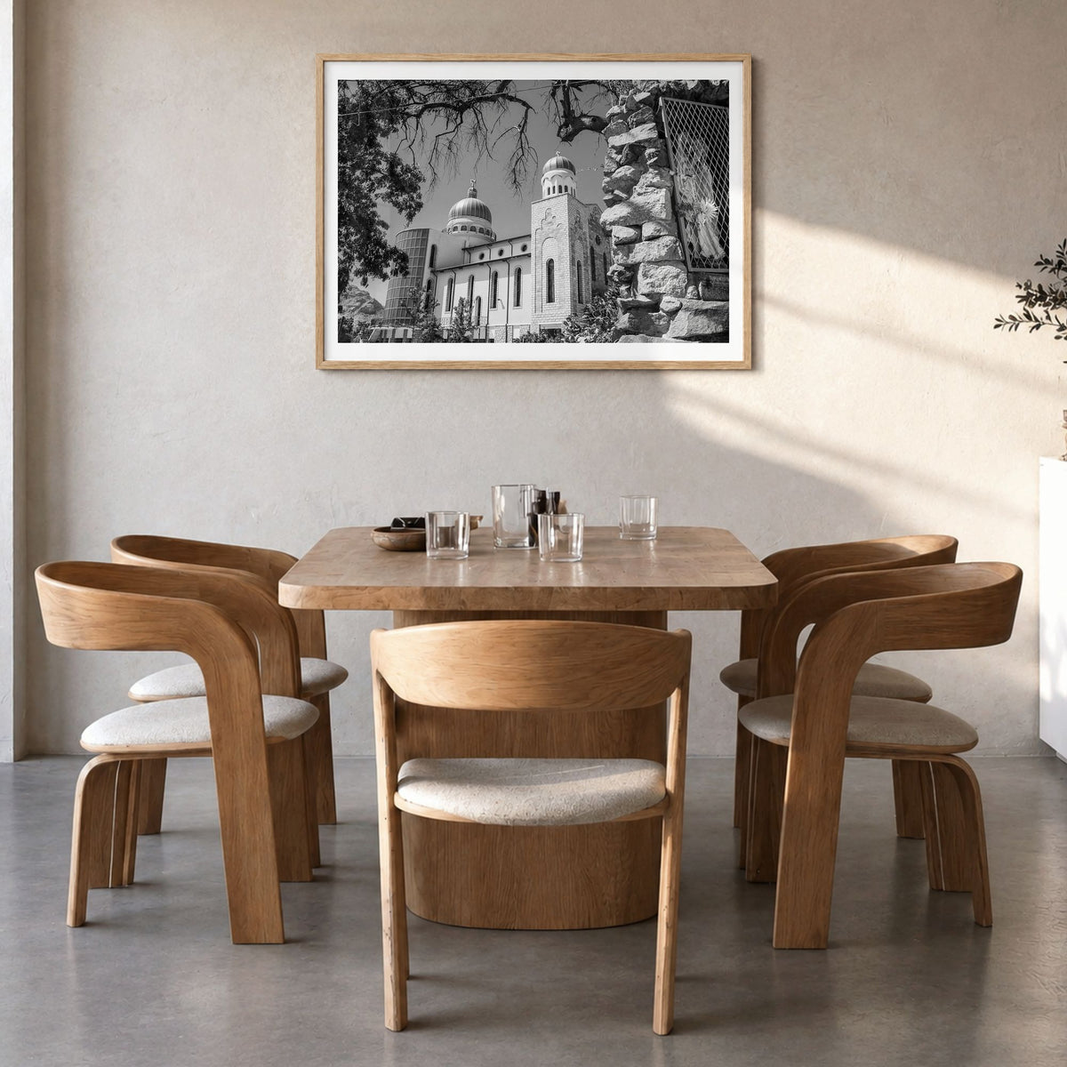 Eritrea Photo Poster in a natural wood frame, hanging in a dining room, white border