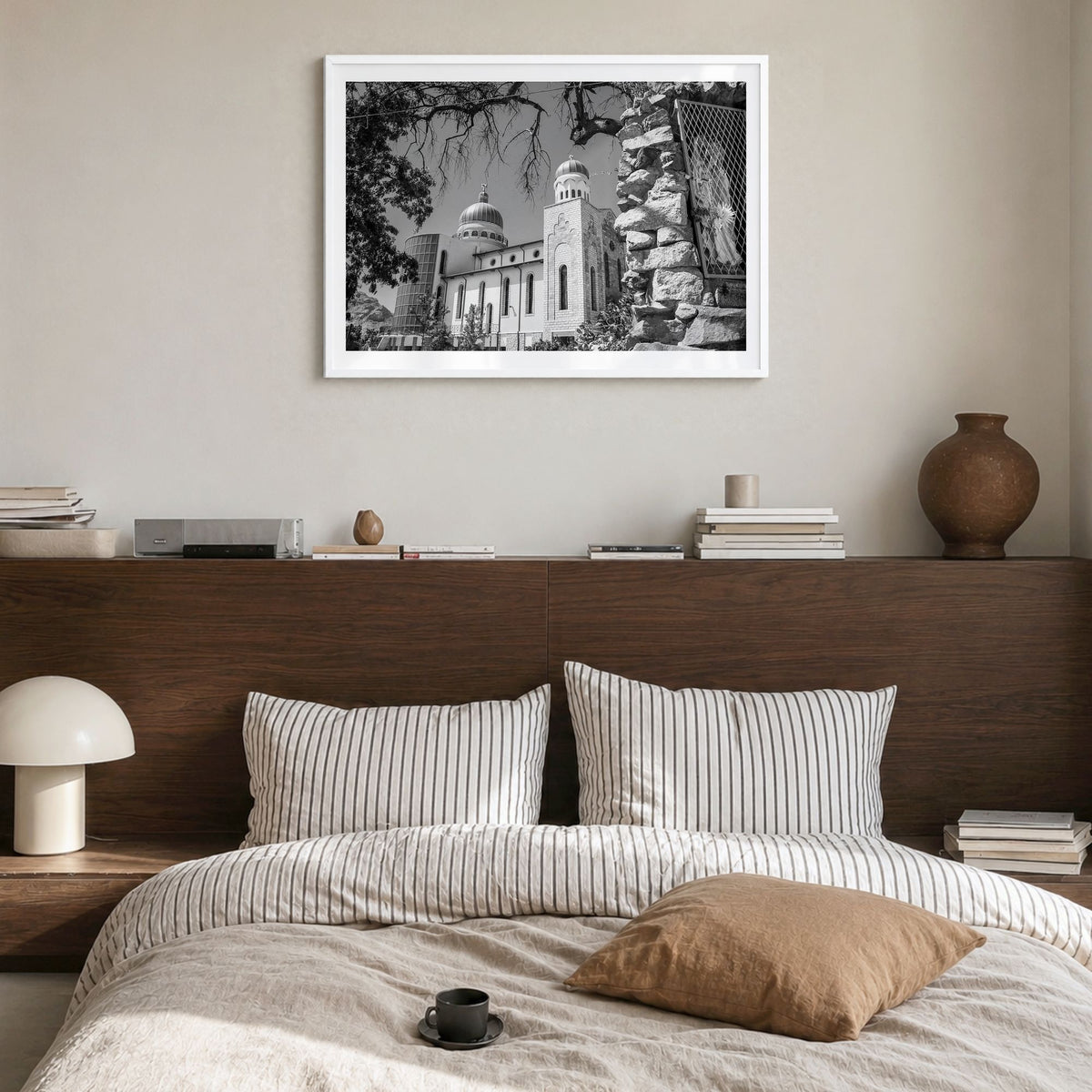 Eritrea Photo Poster in a white wood frame, hanging in a bedroom, white border