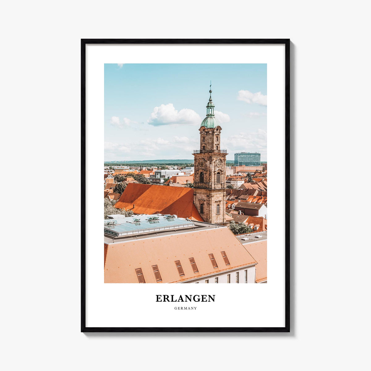 Erlangen colorful classic poster of Germany – vertical wall art, unframed print shown in interior mockup