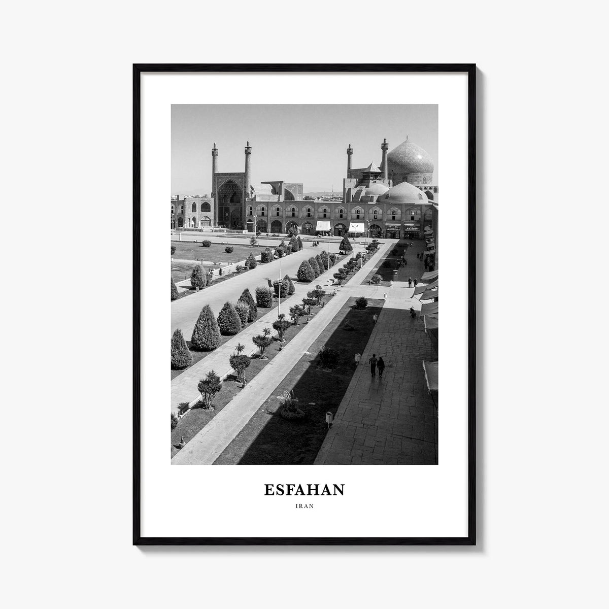 Esfahan black & white classic poster of Iran – vertical wall art, unframed print shown in interior mockup