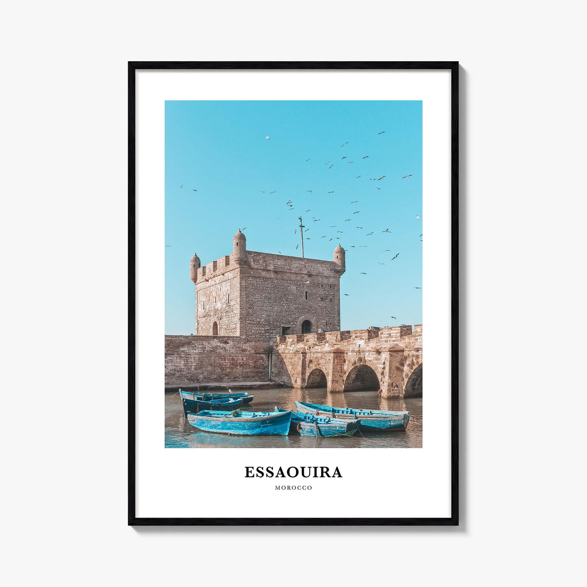 Essaouira no. 1 colorful classic poster of Morocco – vertical wall art, unframed print shown in interior mockup