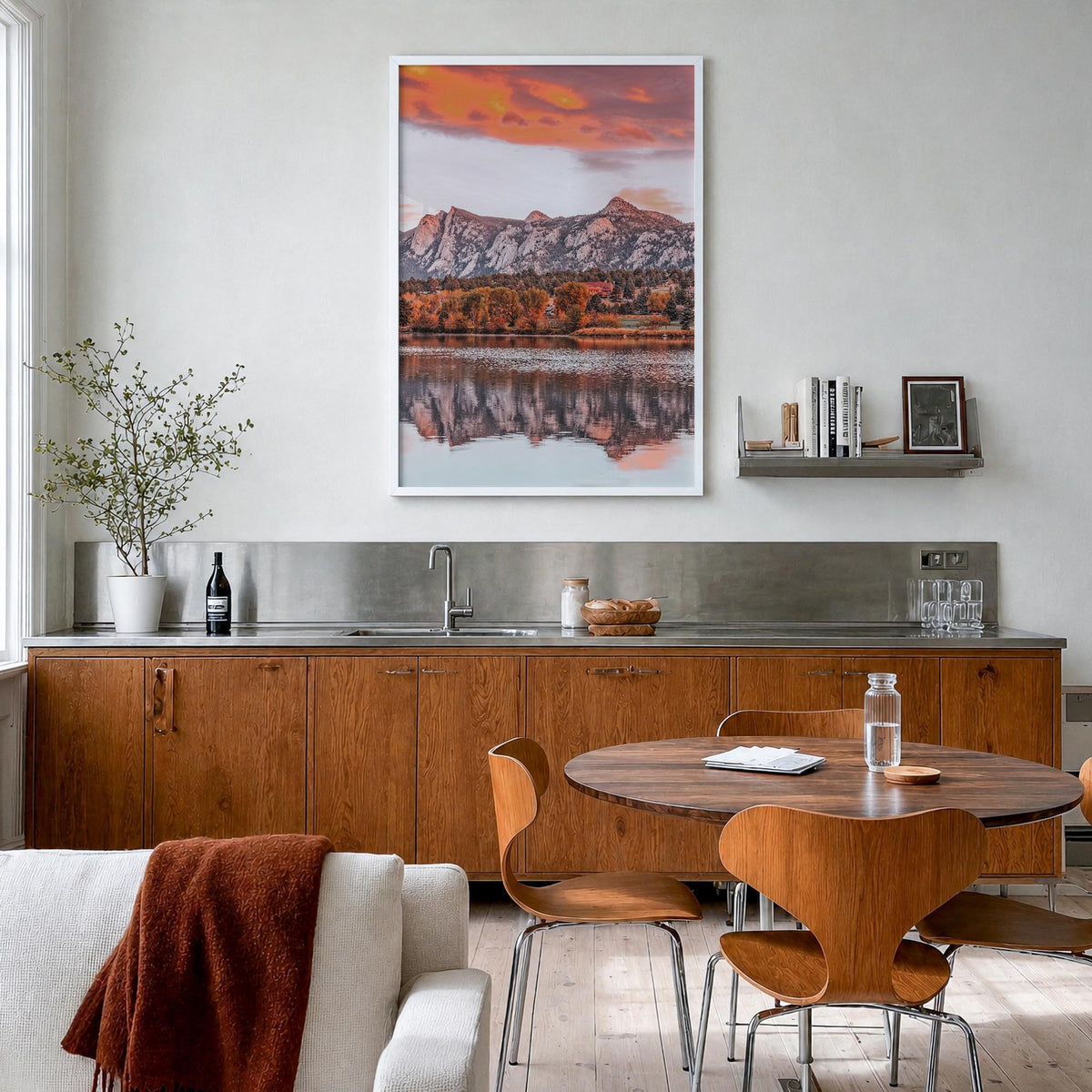 Estes Park colorful photo poster of Colorado, USA – vertical wall art in white wood frame, hanging on wall
