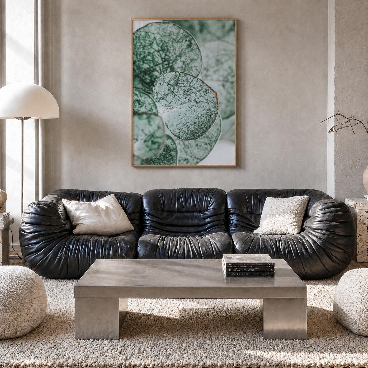 Eucalyptus Leaves colorful photo poster – vertical wall art in natural wood frame, hanging on wall