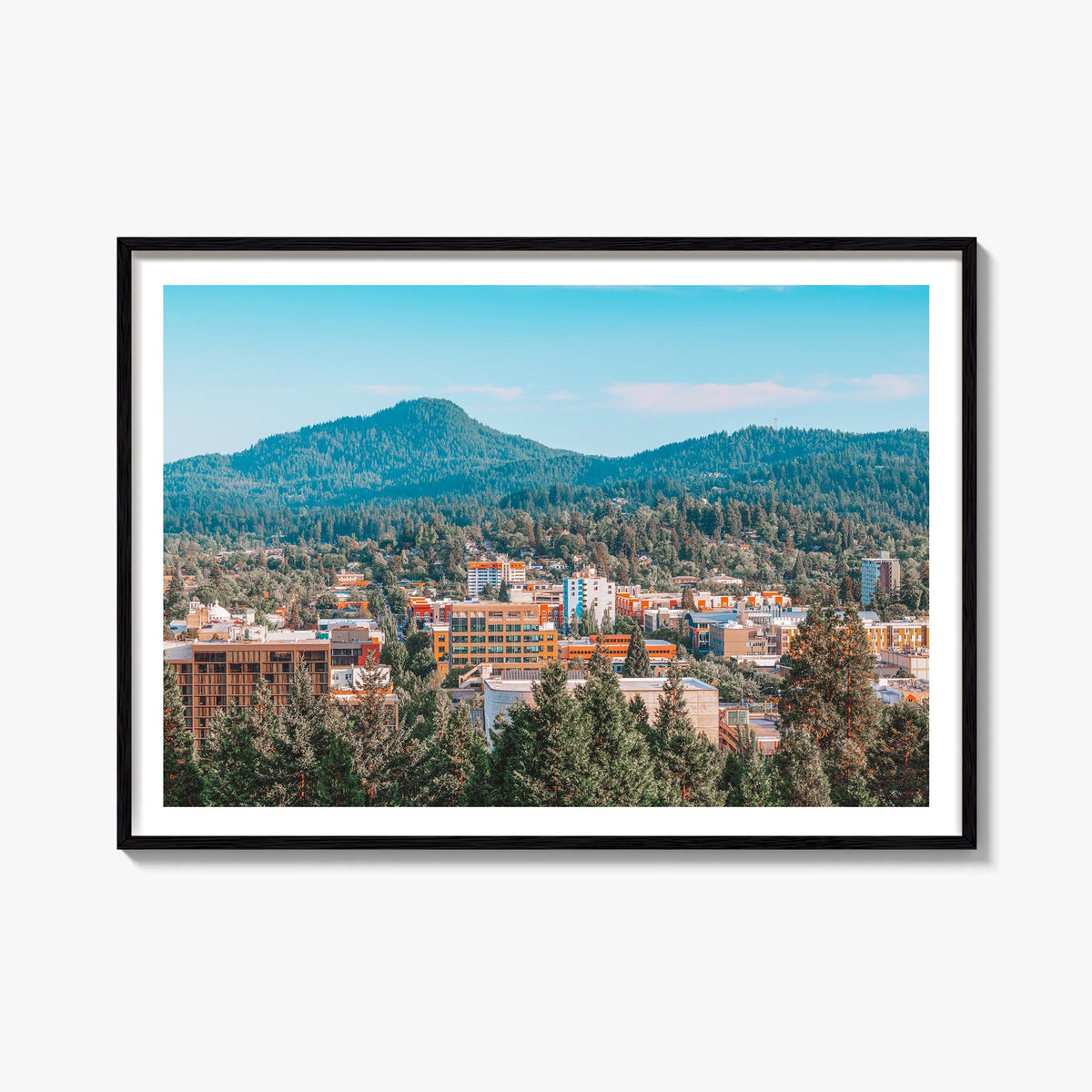Eugene colorful photo poster of Oregon, USA – horizontal wall art, unframed print shown in interior mockup