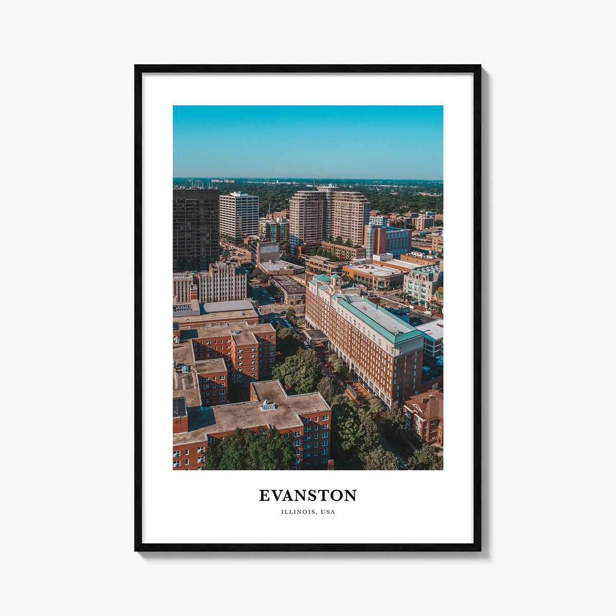 Evanston colorful classic poster of Illinois, USA – vertical wall art, unframed print shown in interior mockup