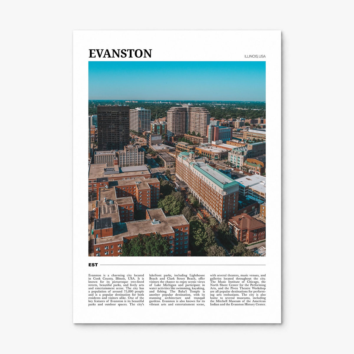 Evanston Travel Poster, print only (unframed)