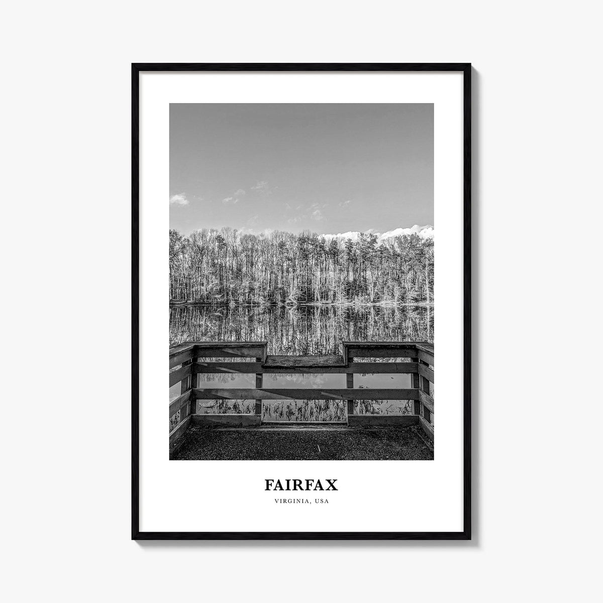 Fairfax, Virginia black & white classic poster of Virginia, USA – vertical wall art, unframed print shown in interior mockup