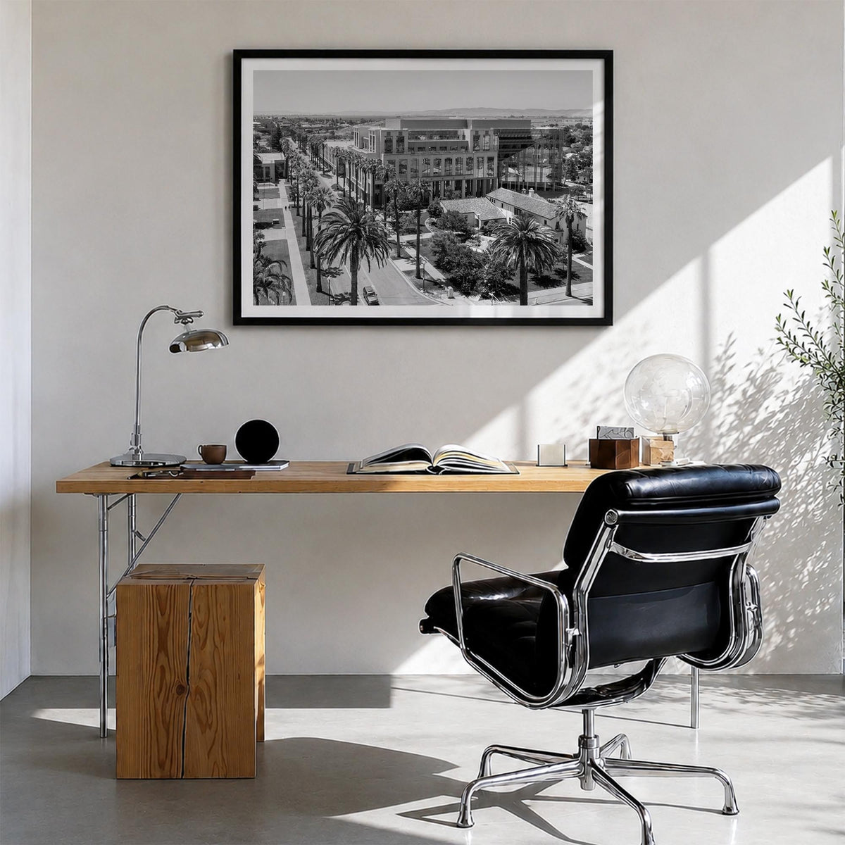 Fairfield black & white photo poster of Connecticut, USA – horizontal wall art in black wood frame with white border, hanging