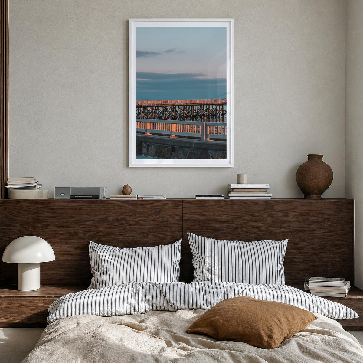 Fairfield colorful photo poster of Connecticut, USA – vertical wall art in white wood frame with white border, hanging on wal