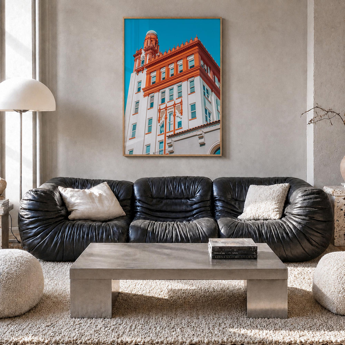 Fargo colorful photo poster of North Dakota, USA – vertical wall art in natural wood frame, hanging on wall