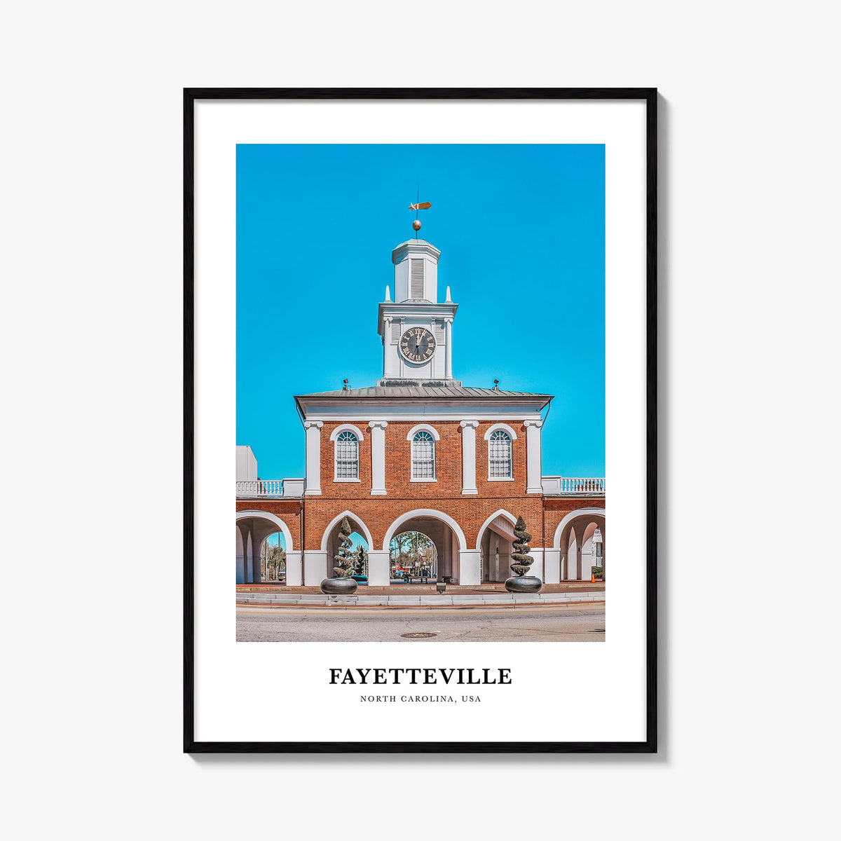 Fayetteville, North Carolina colorful classic poster of North Carolina, USA – vertical wall art, unframed print shown in inte