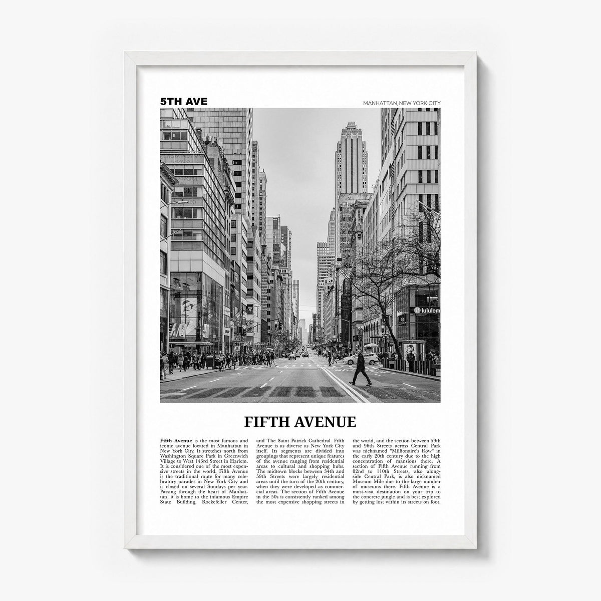Fifth Avenue Newspaper Poster in a white wood frame
