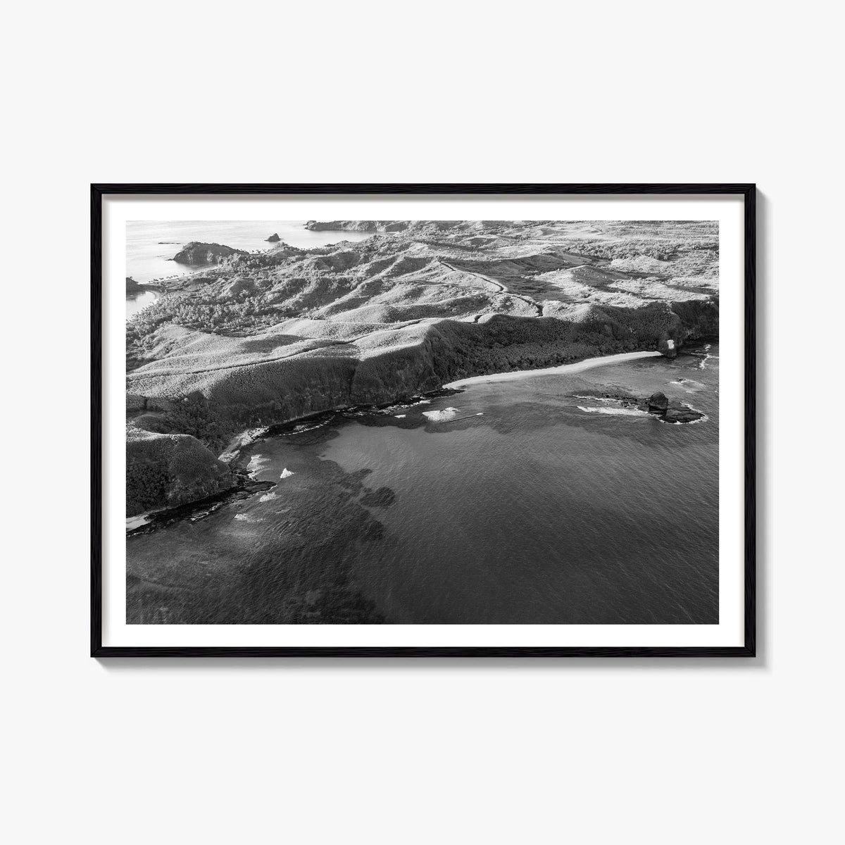 Fiji black & white photo poster of Oceania – horizontal wall art, unframed print shown in interior mockup