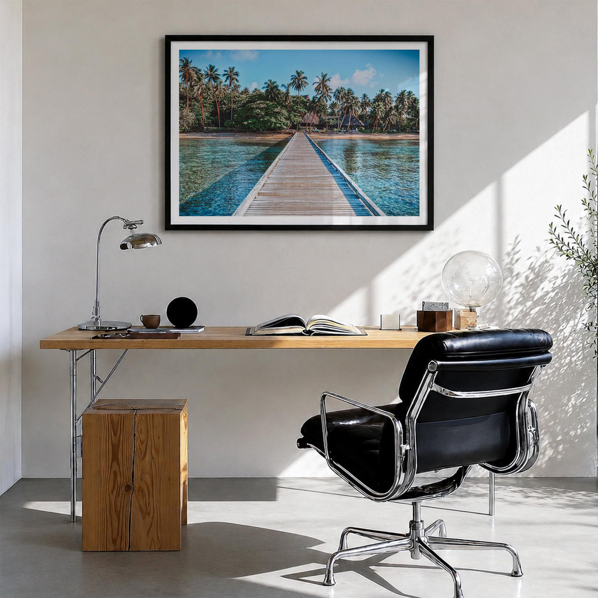 Fiji colorful photo poster of Oceania – horizontal wall art in black wood frame with white border, hanging on wall