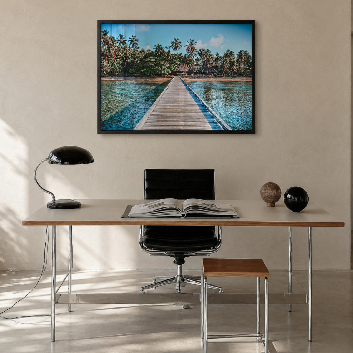 Fiji colorful photo poster of Oceania – horizontal wall art in black wood frame, hanging on wall