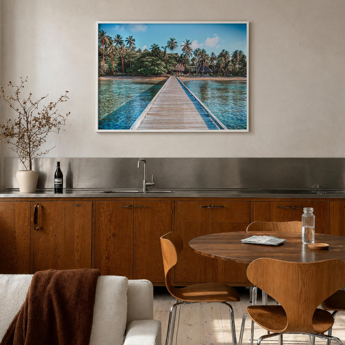 Fiji colorful photo poster of Oceania – horizontal wall art in white wood frame, hanging on wall