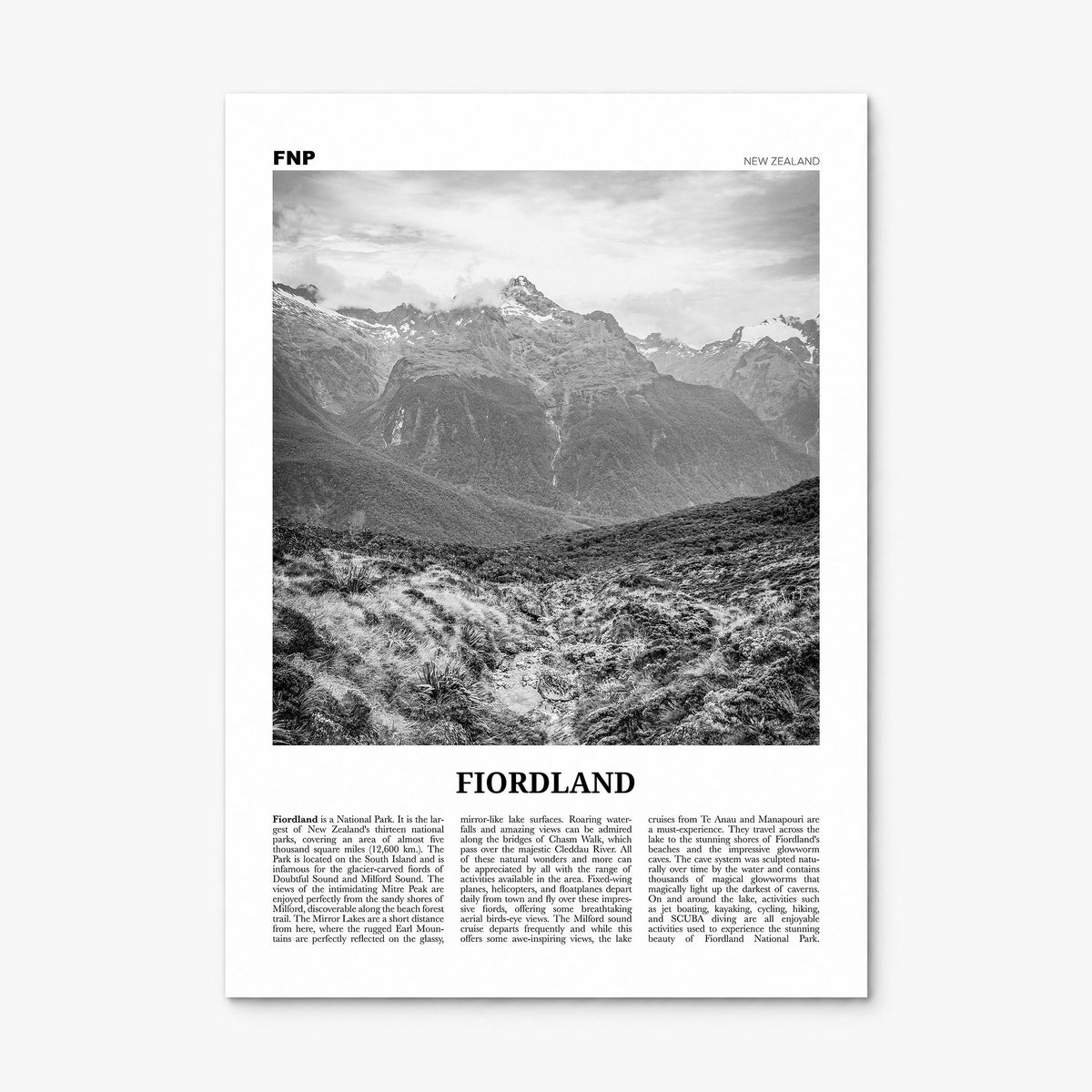 Fiordland National Park Newspaper Poster, print only (unframed)
