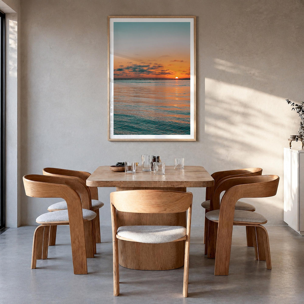 Fire Island no. 1 colorful photo poster of New York, USA – vertical wall art in natural wood frame with white border, hanging