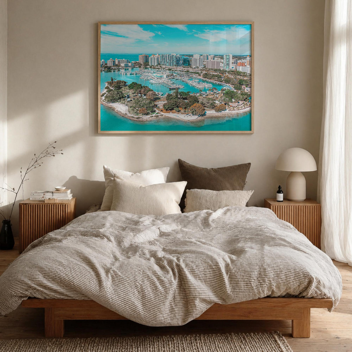 Florida colorful photo poster of United States – horizontal wall art in natural wood frame, hanging on wall