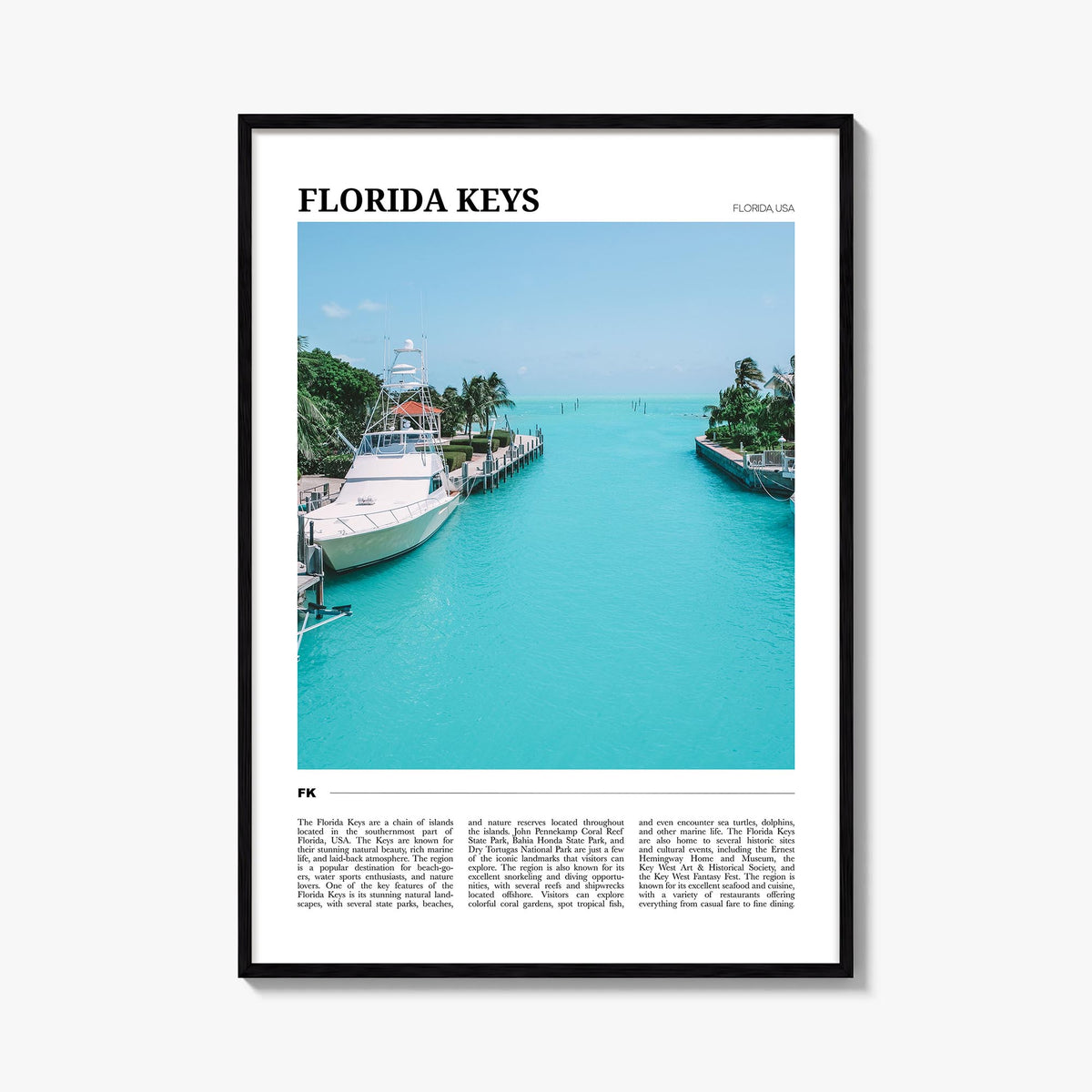 Florida Keys colorful travel poster of Florida, USA – vertical wall art, unframed print shown in interior mockup