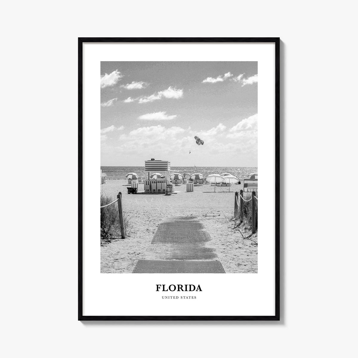 Florida no. 1 black & white classic poster of United States – vertical wall art, unframed print shown in interior mockup