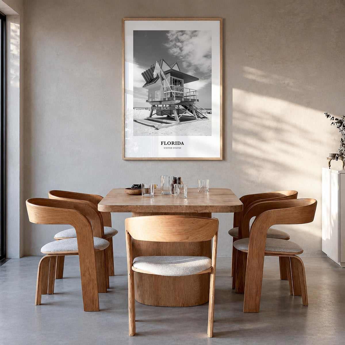 Florida no. 2 black & white classic poster of United States – vertical wall art in natural wood frame, hanging on wall