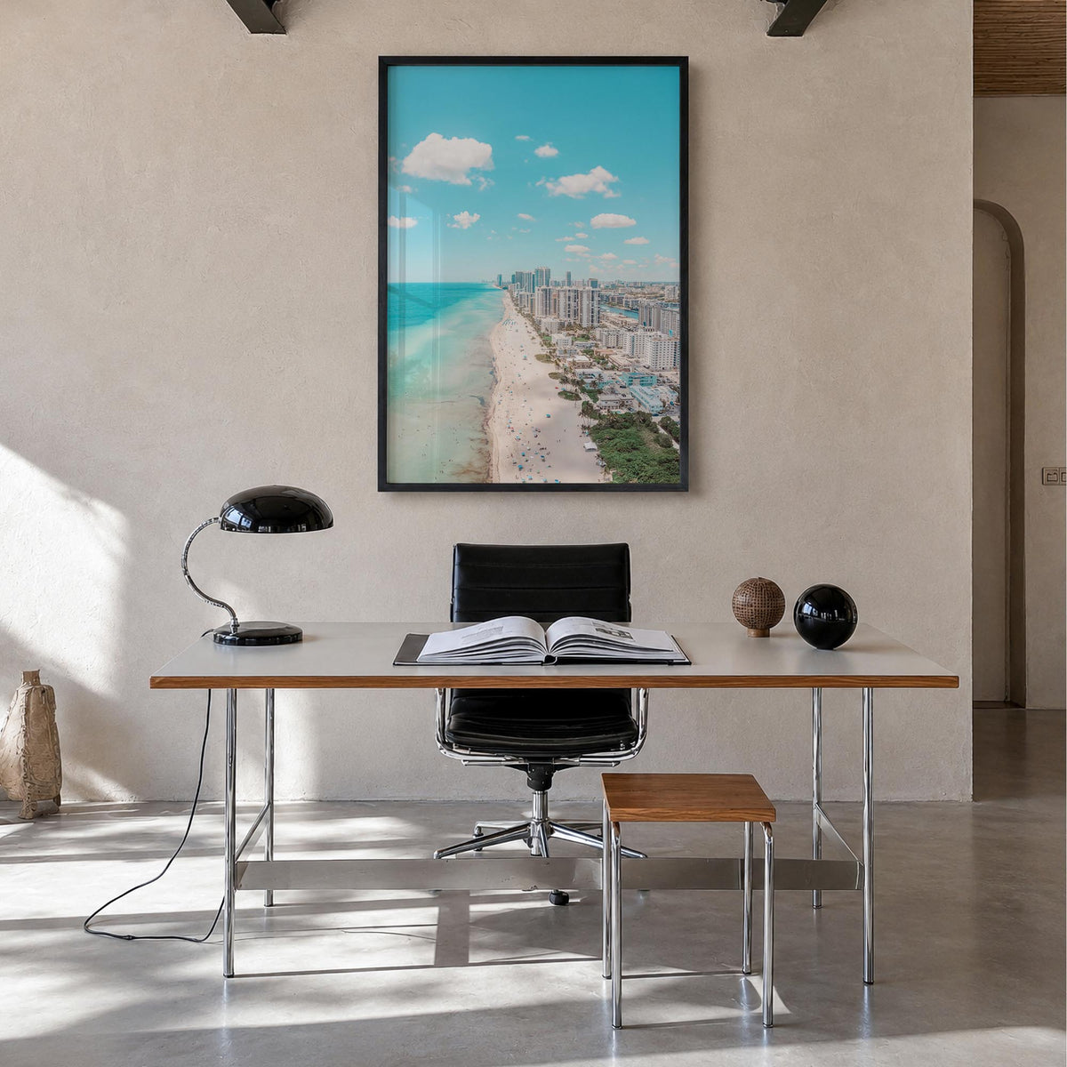 Florida no. 2 colorful photo poster of United States – vertical wall art in black wood frame, hanging on wall