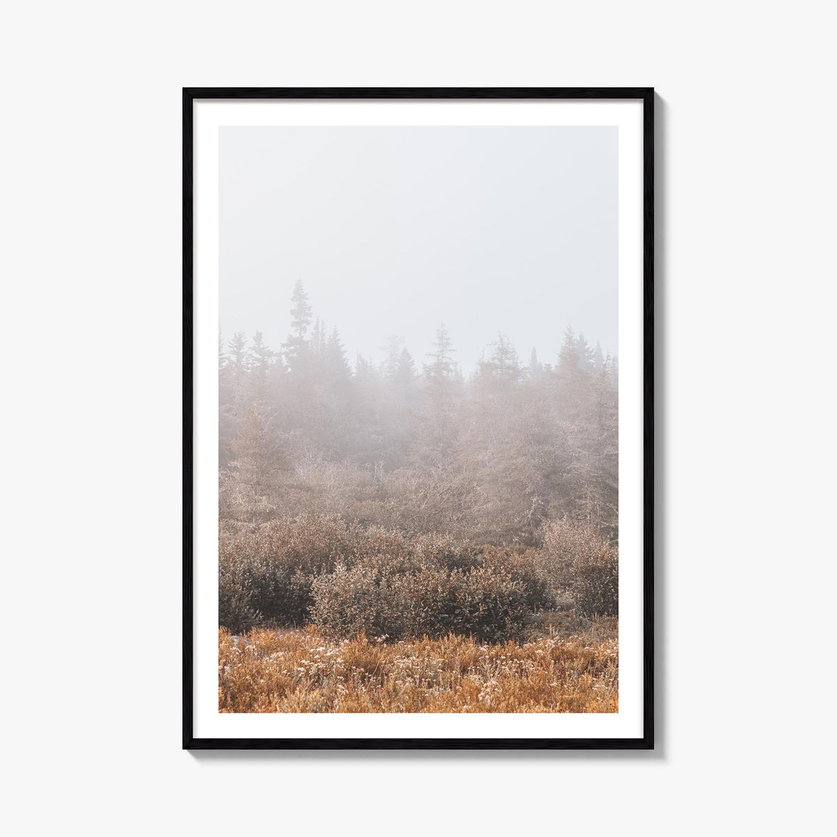 Foggy Forest no. 3 colorful photo poster – vertical wall art, unframed print shown in interior mockup