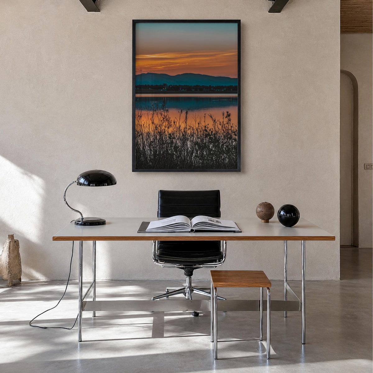 Fort Collins no. 2 colorful photo poster of Colorado, USA – vertical wall art in black wood frame, hanging on wall