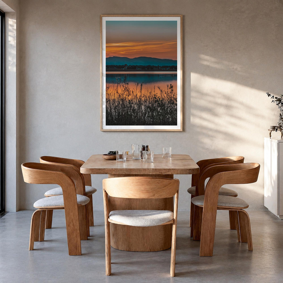 Fort Collins no. 2 colorful photo poster of Colorado, USA – vertical wall art in natural wood frame with white border, hangin