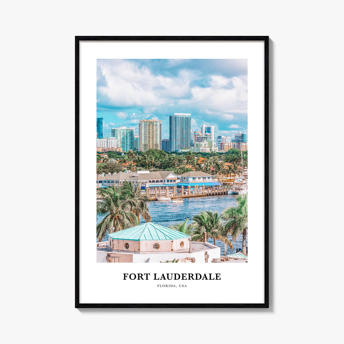 Fort Lauderdale colorful classic poster of Florida, USA – vertical wall art, unframed print shown in interior mockup