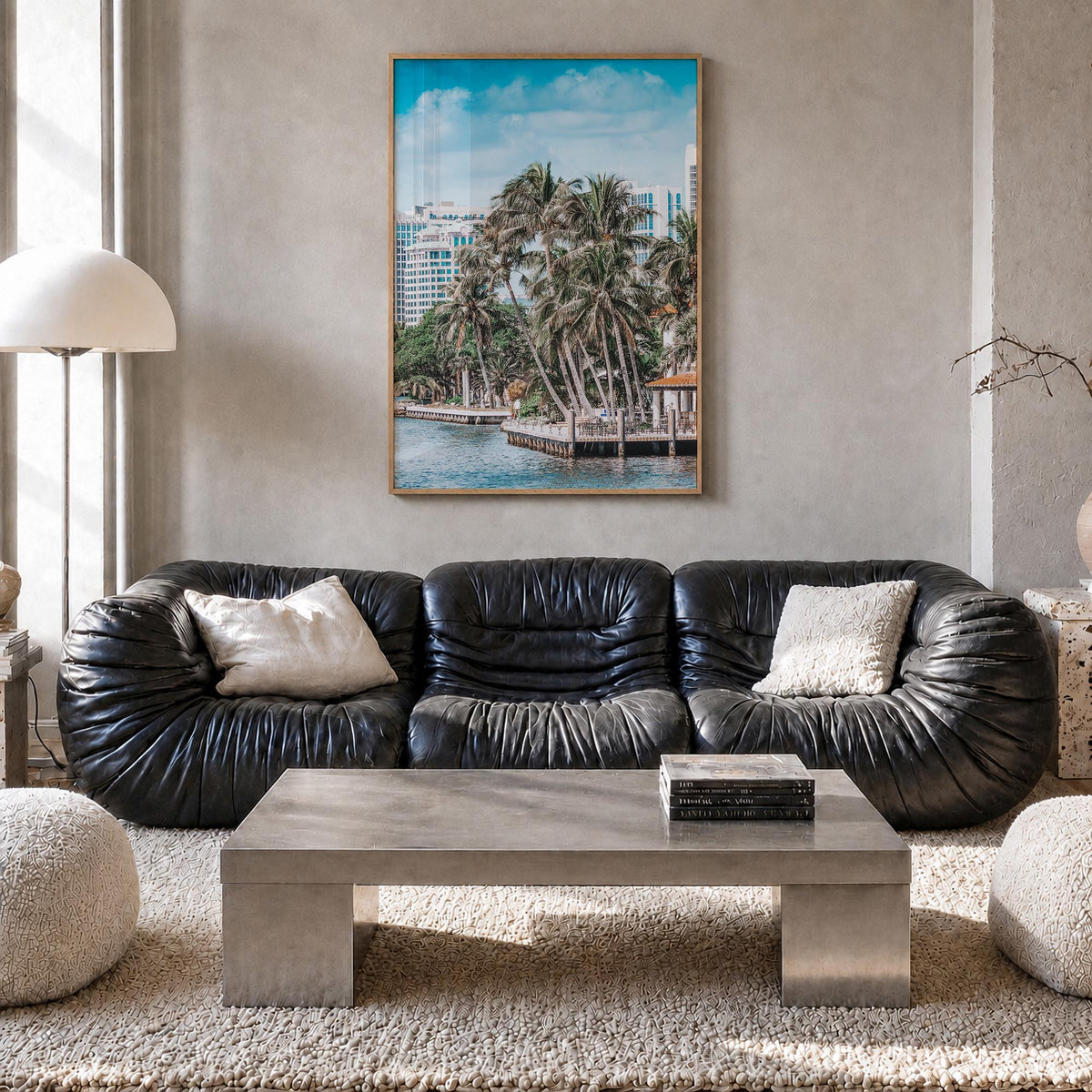 Fort Lauderdale no. 1 colorful photo poster of Florida, USA – vertical wall art in natural wood frame, hanging on wall
