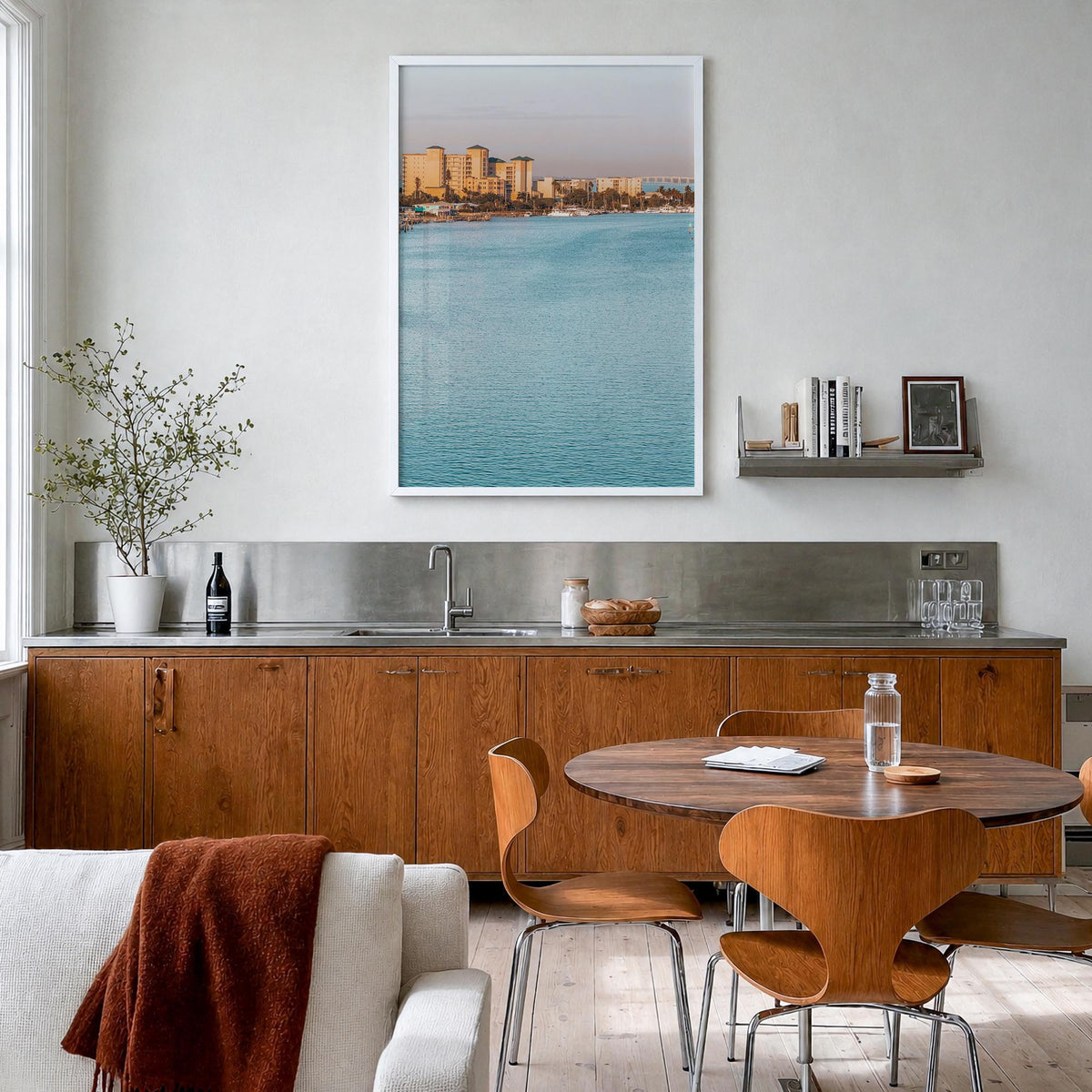 Fort Myers no. 1 colorful photo poster of Florida, USA – vertical wall art in white wood frame, hanging on wall
