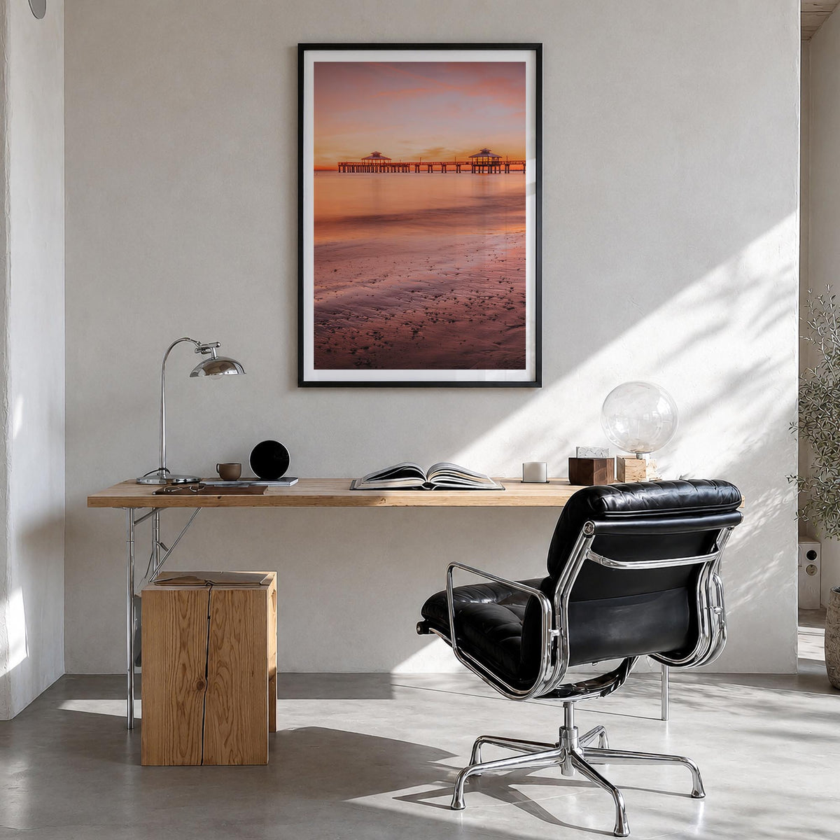 Fort Myers no. 3 colorful photo poster of Florida, USA – vertical wall art in black wood frame with white border, hanging on