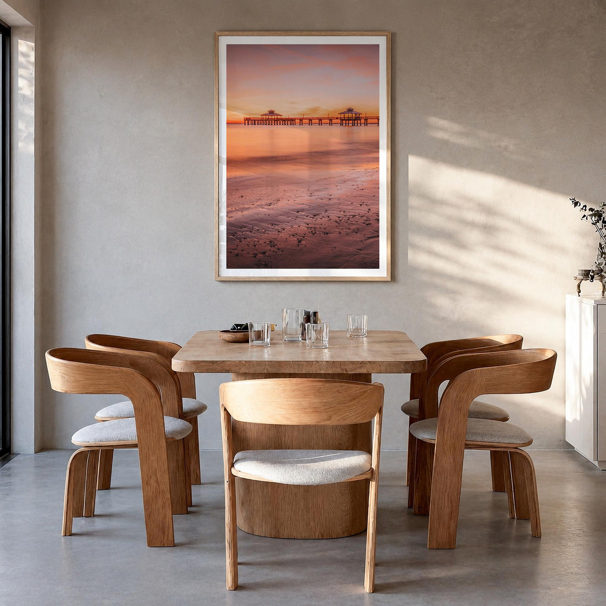 Fort Myers no. 3 colorful photo poster of Florida, USA – vertical wall art in natural wood frame with white border, hanging o