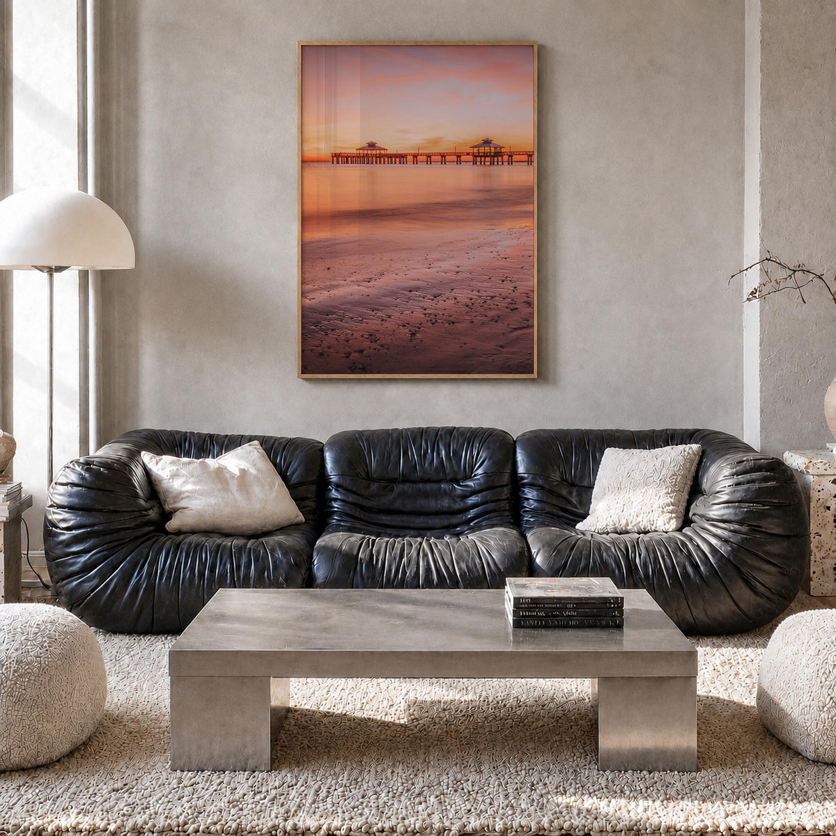 Fort Myers no. 3 colorful photo poster of Florida, USA – vertical wall art in natural wood frame, hanging on wall