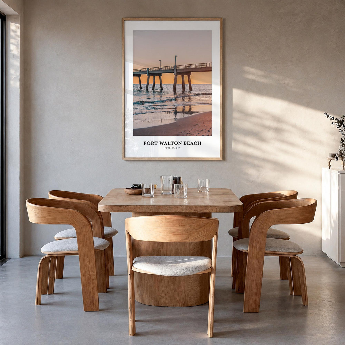 Fort Walton Beach no. 1 colorful classic poster of Florida, USA – vertical wall art in natural wood frame, hanging on wall