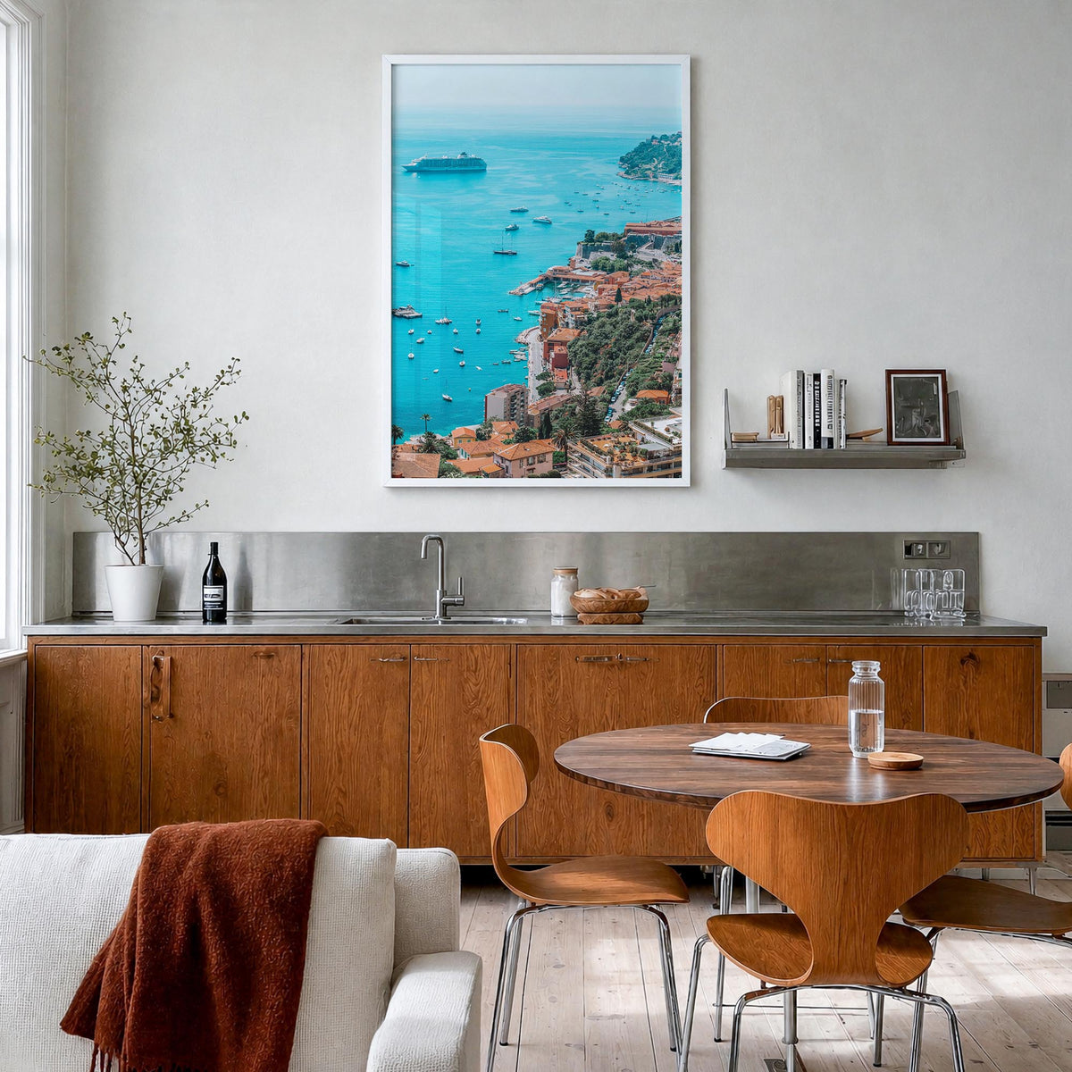 France colorful photo poster of Europe – vertical wall art in white wood frame, hanging on wall