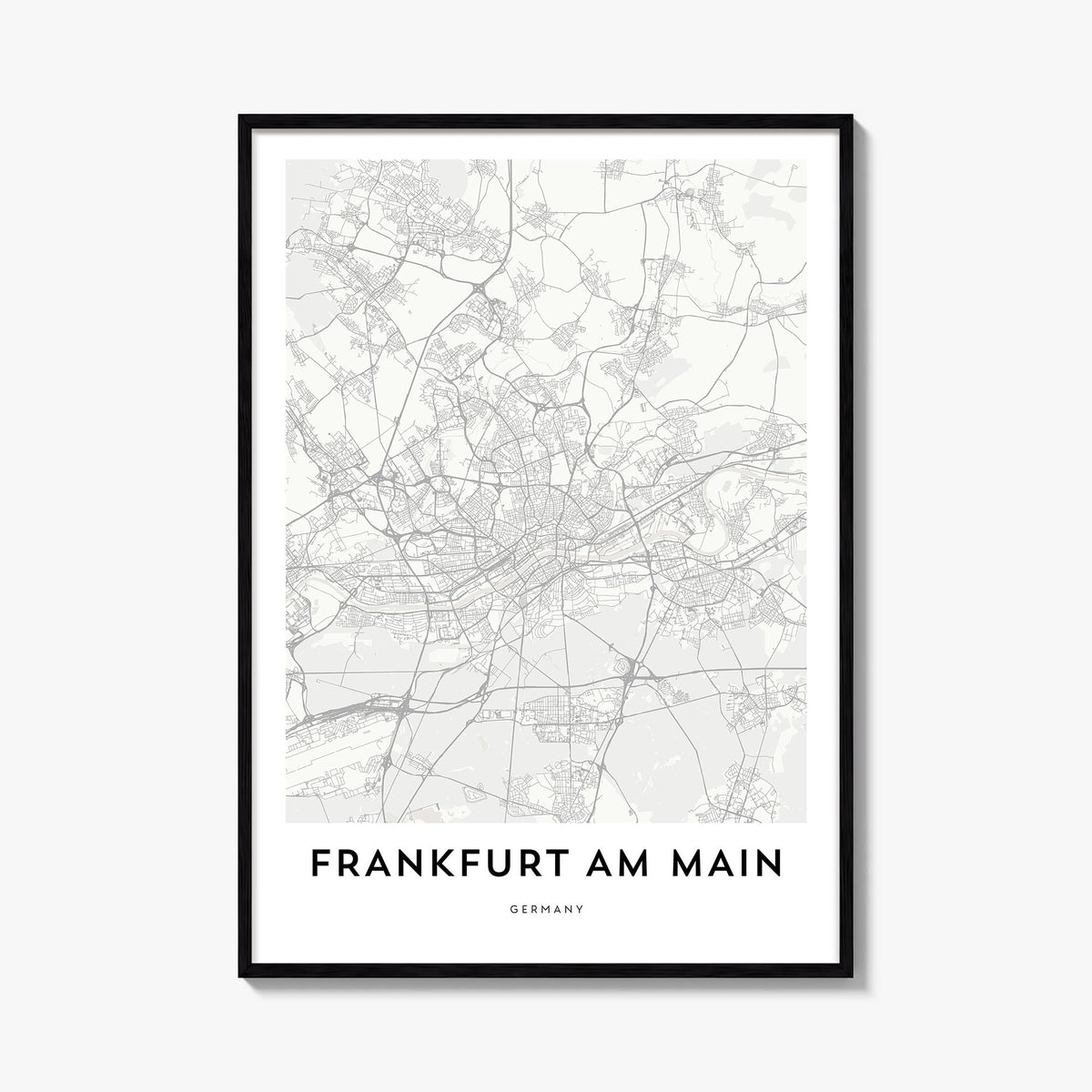 Frankfurt am Main black & white map poster of Germany – vertical wall art, unframed print shown in interior mockup