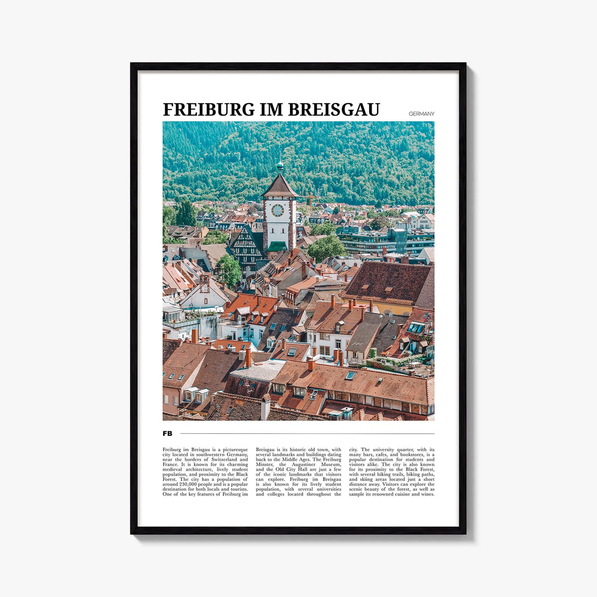Freiburg im Breisgau no. 2 colorful travel poster of Germany – vertical wall art, unframed print shown in interior mockup