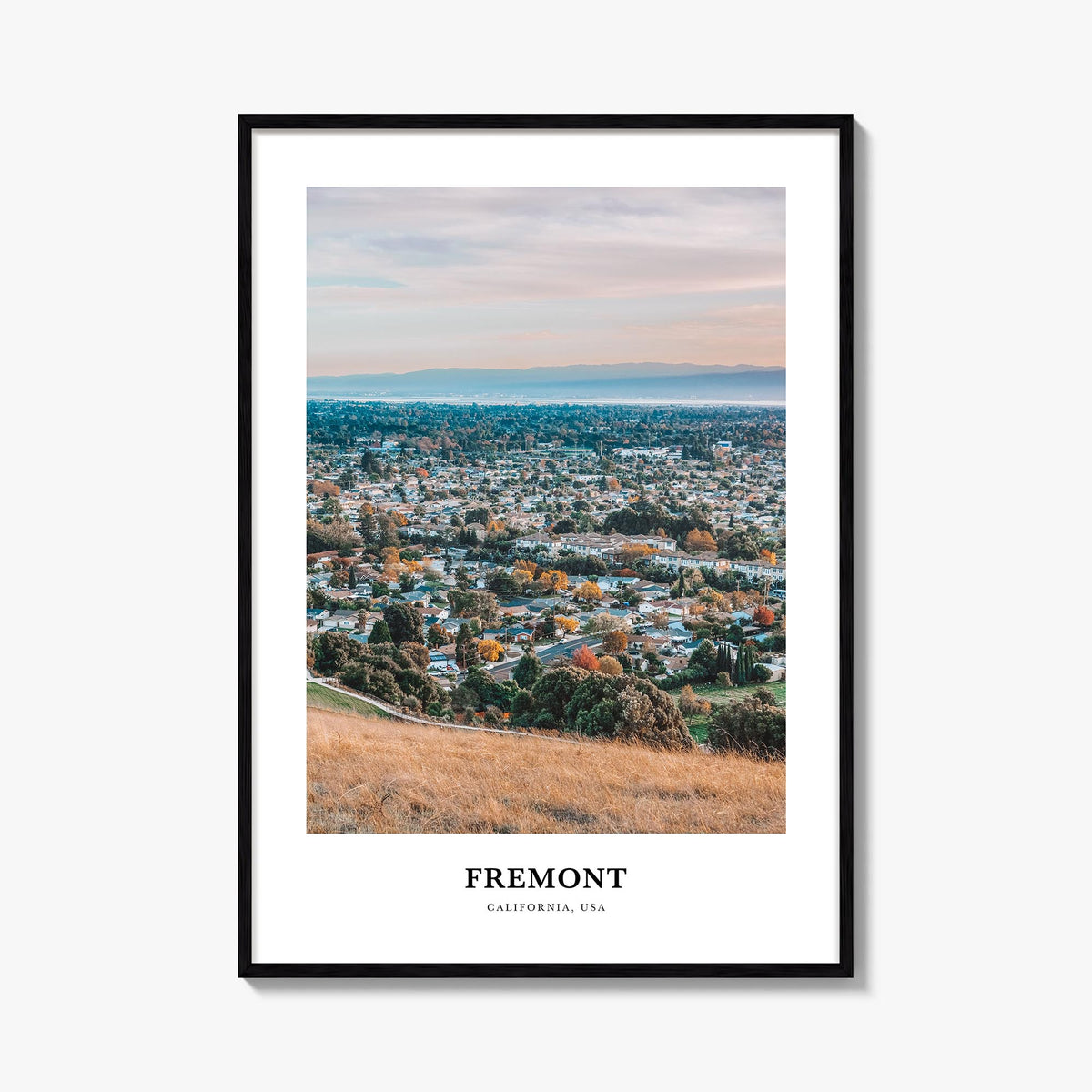 Fremont colorful classic poster of California, USA – vertical wall art, unframed print shown in interior mockup