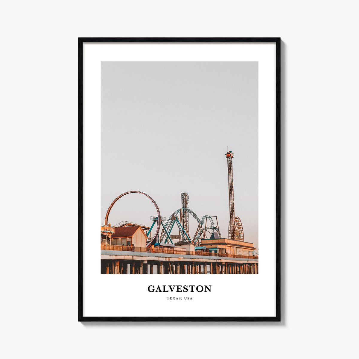 Galveston colorful classic poster of Texas, USA – vertical wall art, unframed print shown in interior mockup
