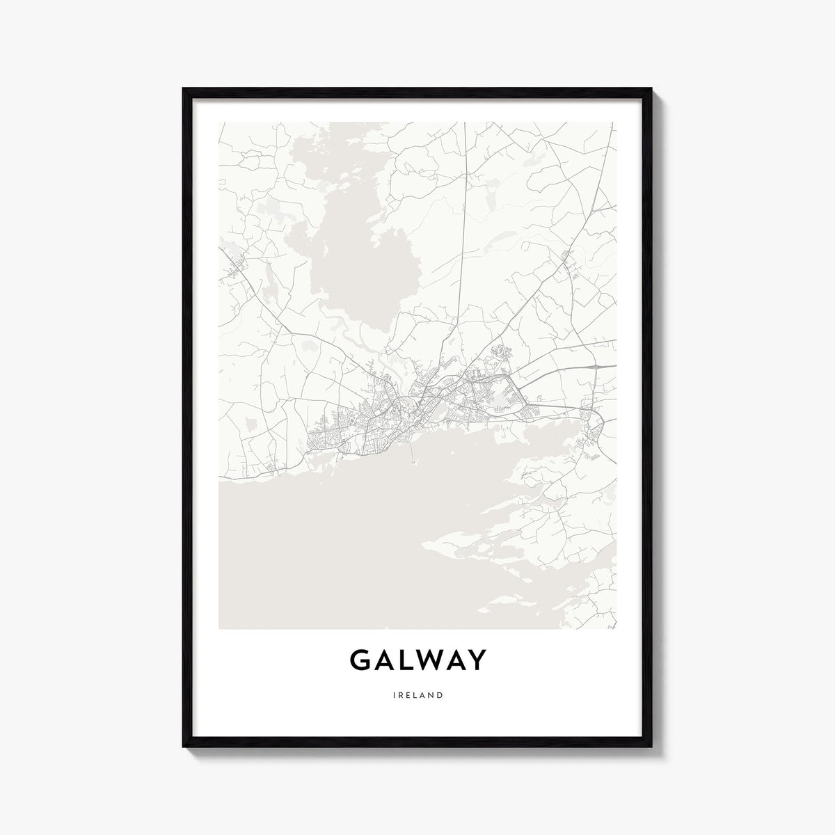 Galway black & white map poster of Ireland – vertical wall art, unframed print shown in interior mockup