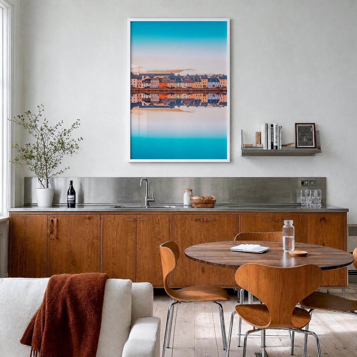 Galway colorful photo poster of Ireland – vertical wall art in white wood frame, hanging on wall
