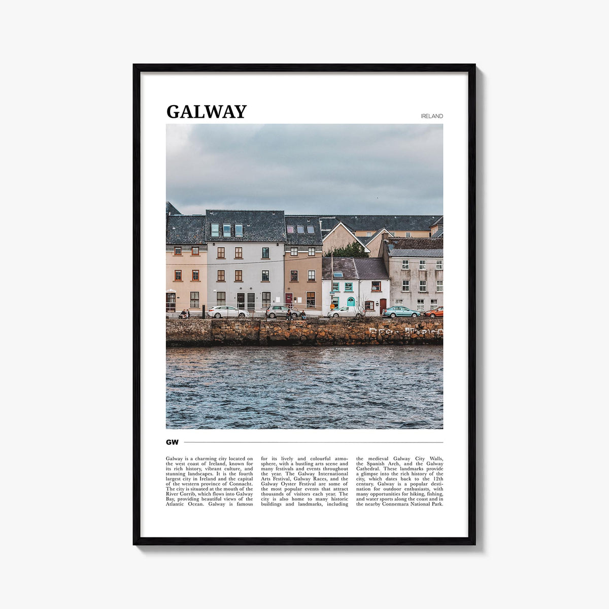 Galway colorful travel poster of Ireland – vertical wall art, unframed print shown in interior mockup