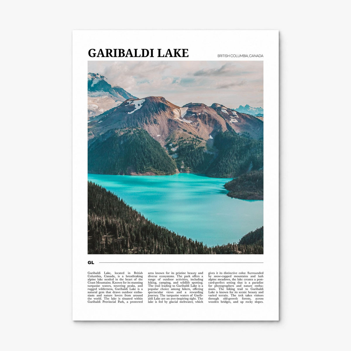 Garibaldi Lake Travel Poster, print only (unframed)